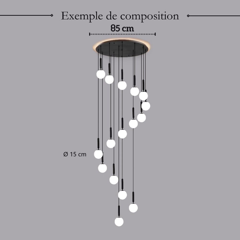 Suspension noir ou doré & boule en verre dépoli