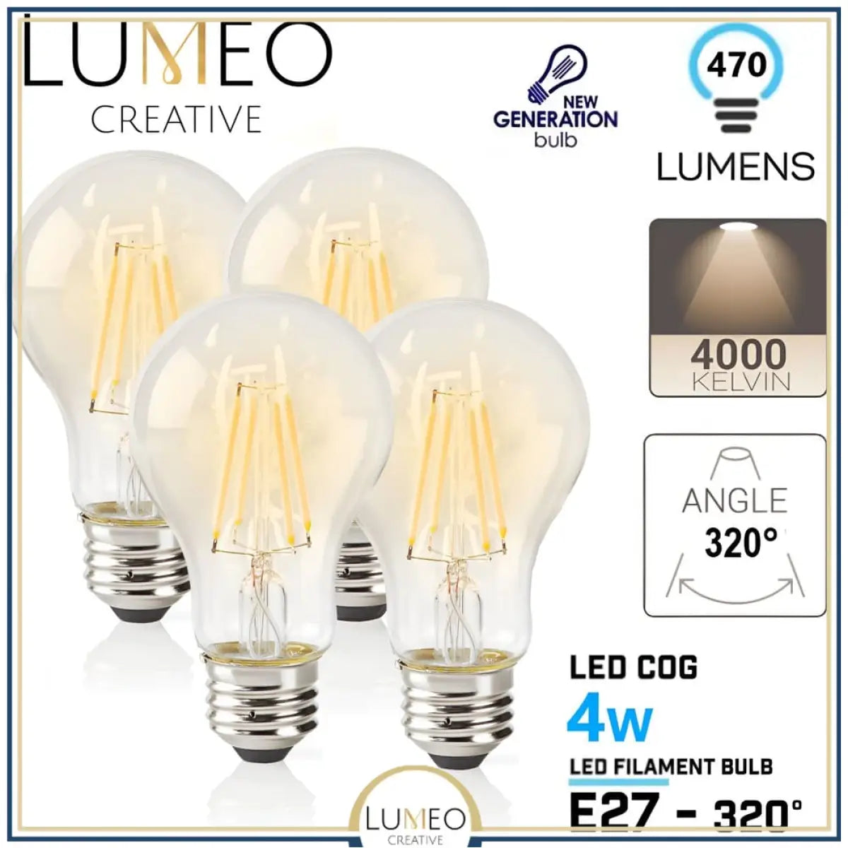 pack 4 ampoule e27 blanc neutre 4000K LED