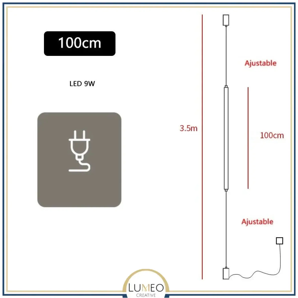Applique linéaire plafond sol | Éclairage minimaliste vertical 100 cm / Avec prise / Blanc froid