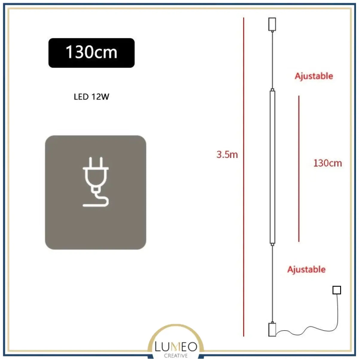 Applique linéaire plafond sol | Éclairage minimaliste vertical 130 cm / Avec prise / Blanc froid
