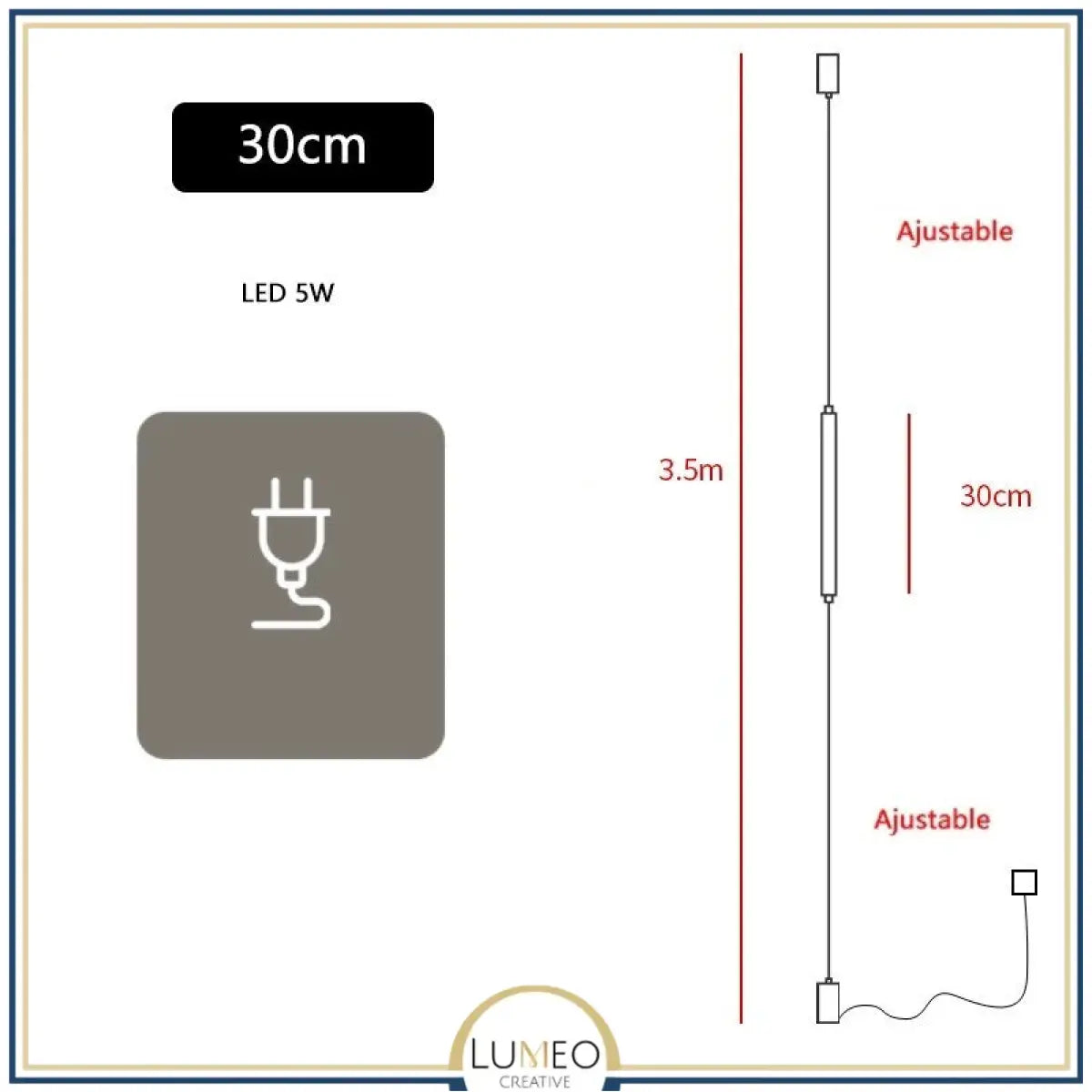 Applique linéaire plafond sol | Éclairage minimaliste vertical 30 cm / Avec prise / Blanc froid