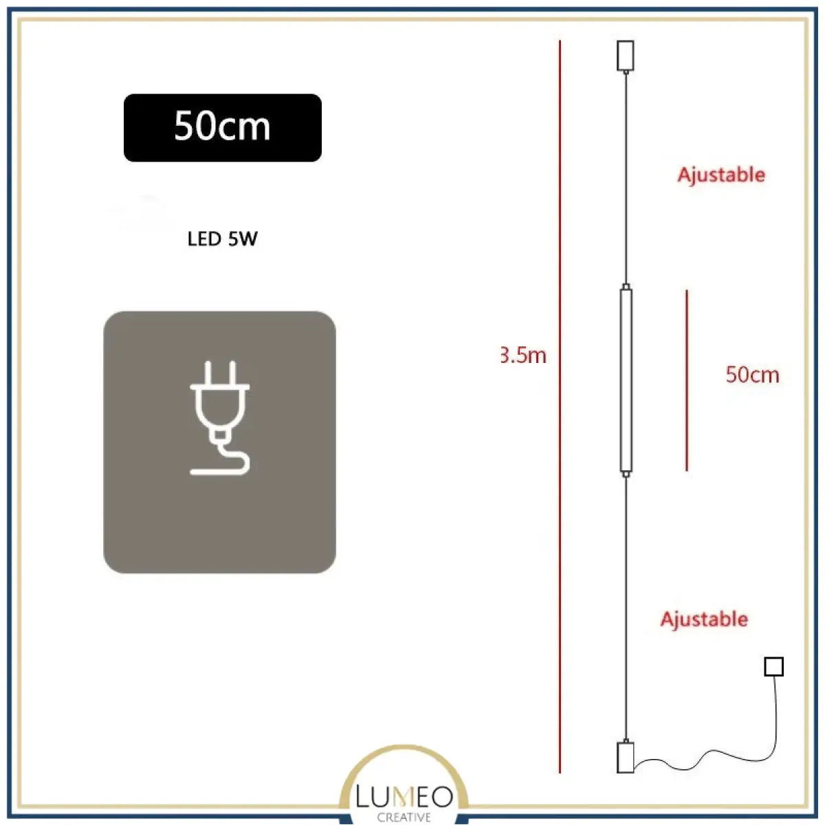Applique linéaire plafond sol | Éclairage minimaliste vertical 50 cm / Avec prise / Blanc froid
