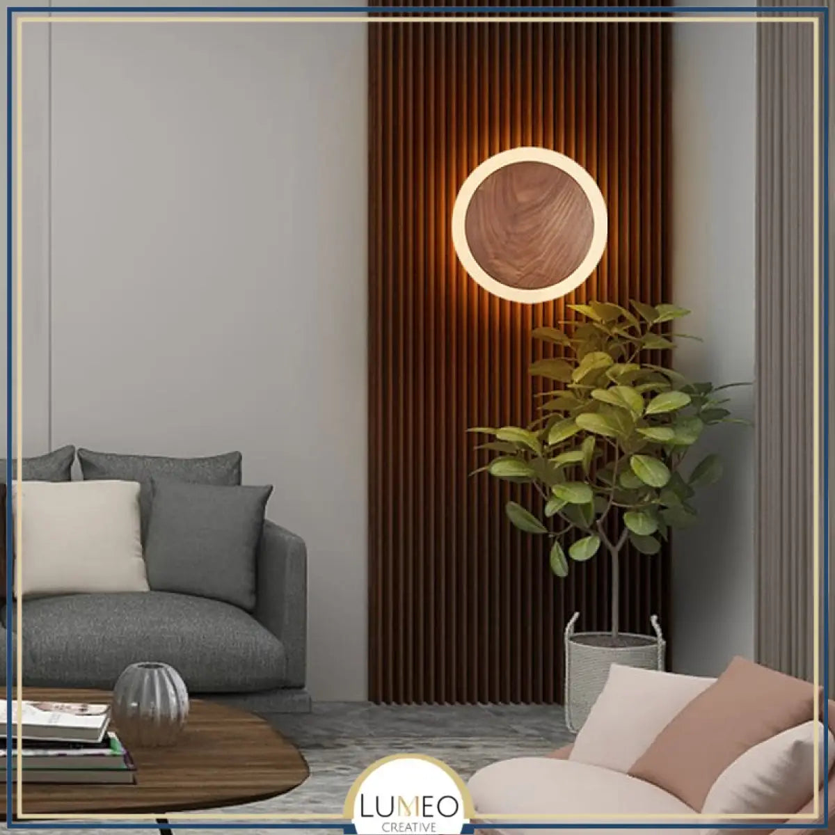 Applique murale bois cercle lumineux | Design chic et naturel