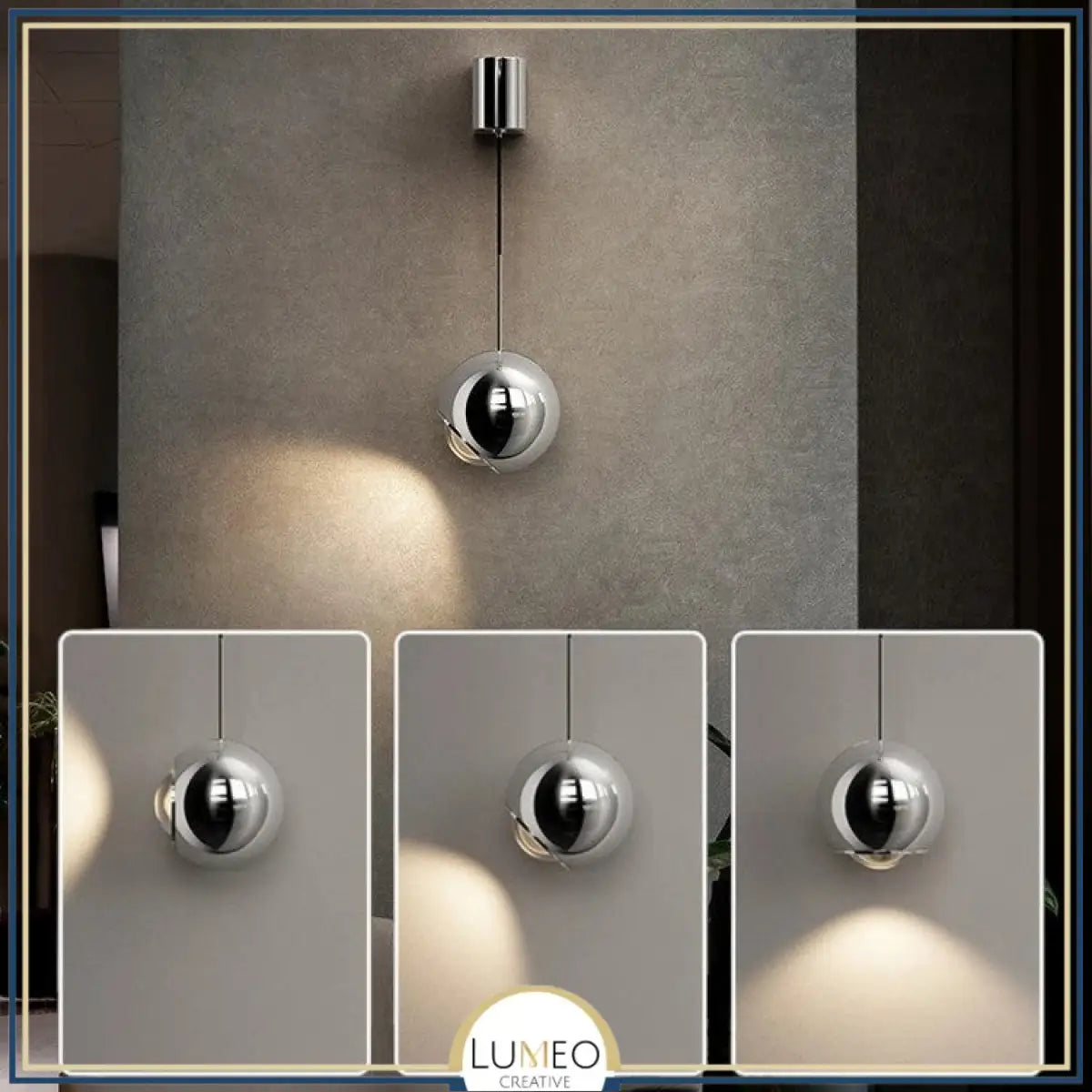 Applique murale boule suspendue chromée | Luminaire design ajustable pour chambre ou salon