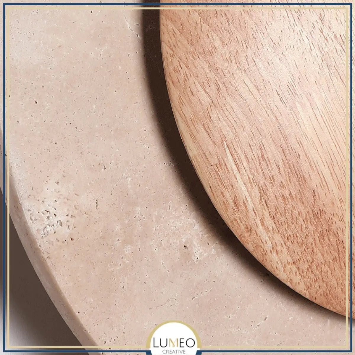 Applique murale cercle bois & pierre rétroéclairée | Luminaire mural au design naturel