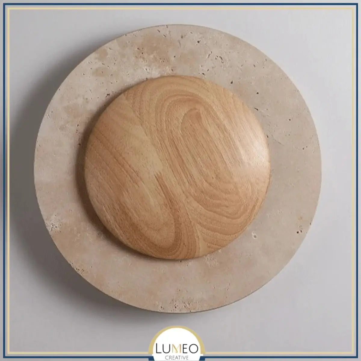 Applique murale cercle bois & pierre rétroéclairée | Luminaire mural au design naturel