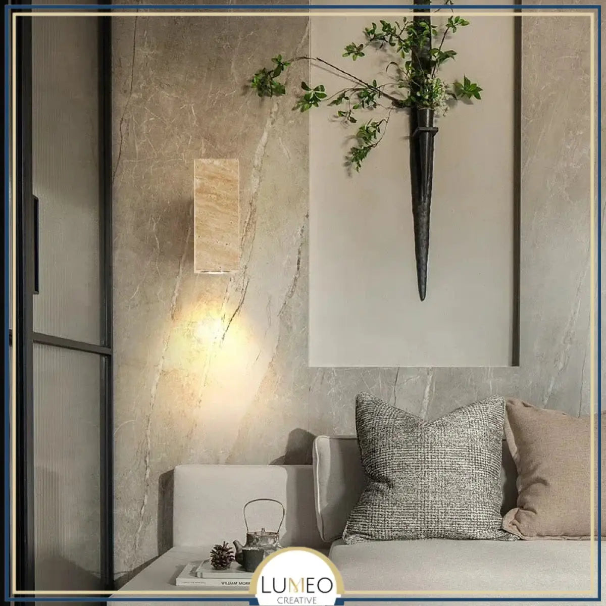 Applique murale cylindre en pierre naturelle | Éclairage doux haut et bas