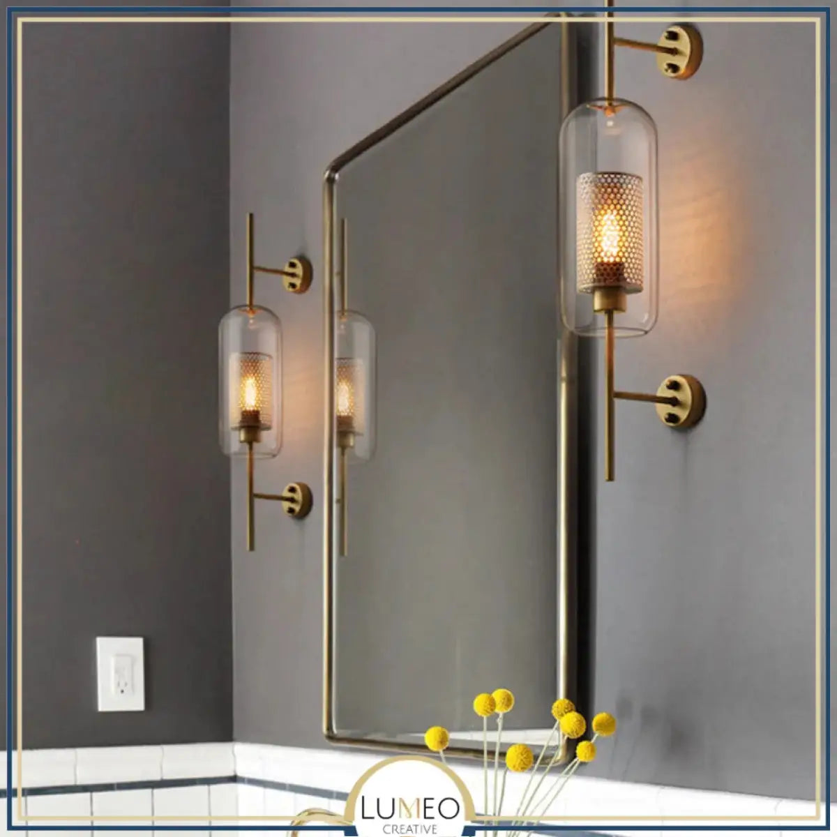 Applique murale cylindrique verre & métal | Luminaire mural style art déco moderne