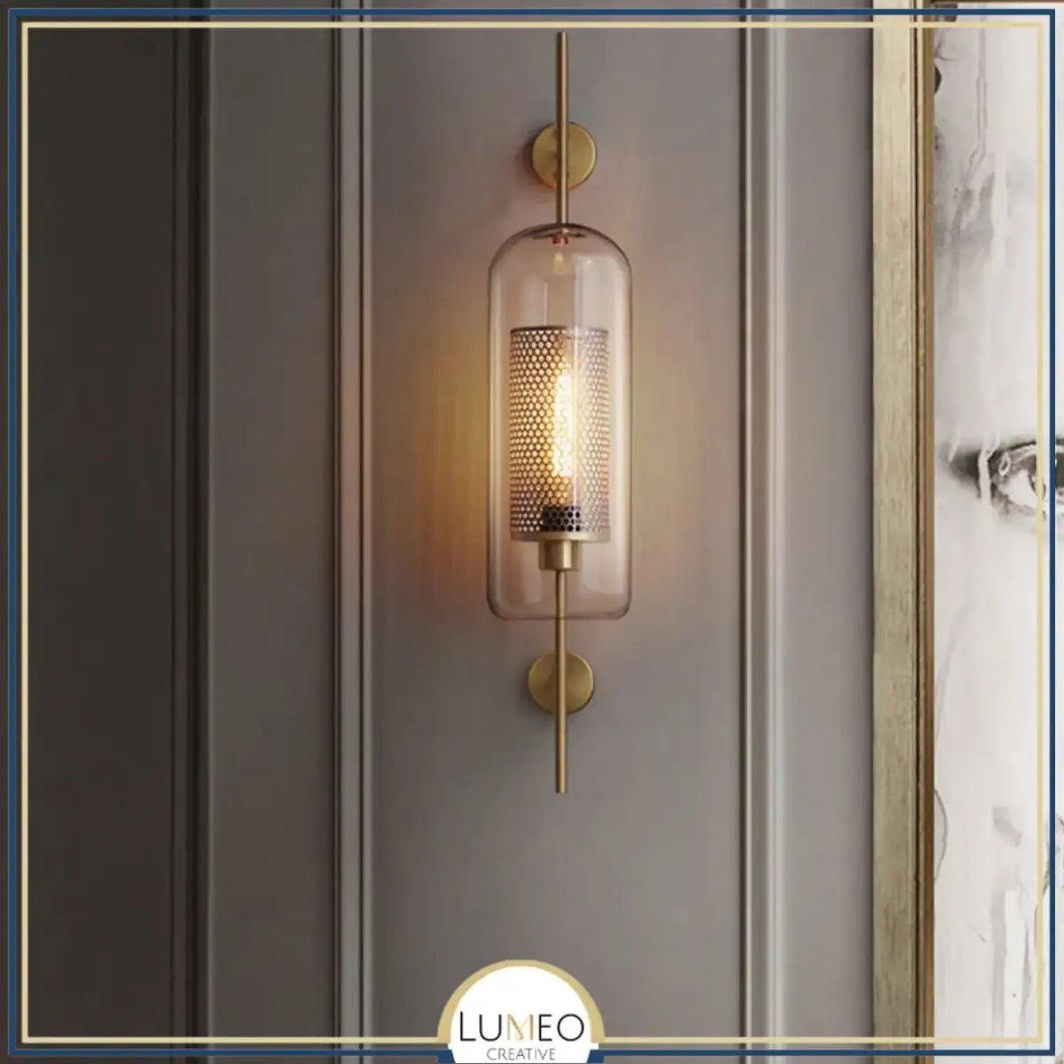 Applique murale cylindrique verre & métal | Luminaire mural style art déco moderne