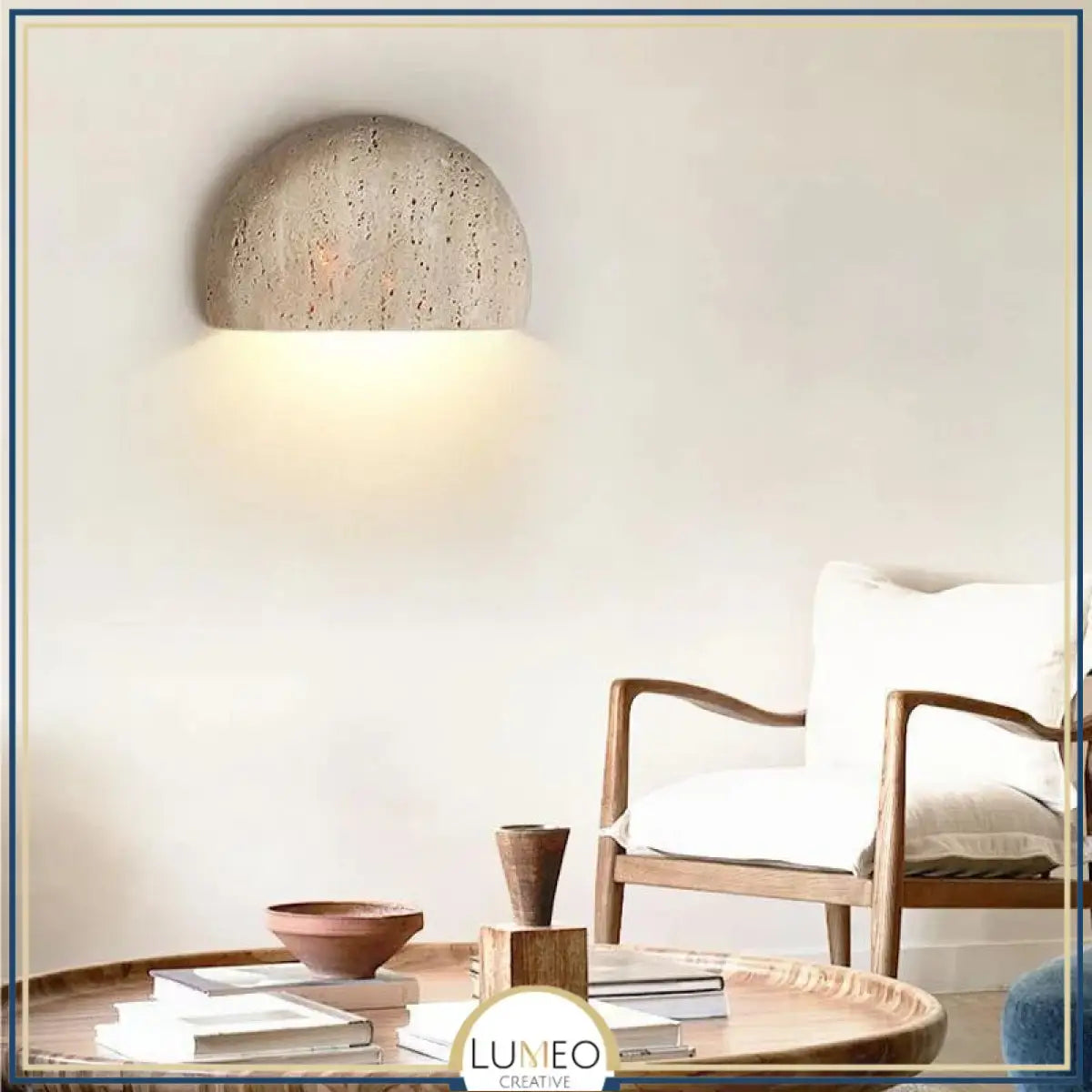 Applique murale demi lune en pierre naturelle | Luminaire sculptural à lumière indirecte