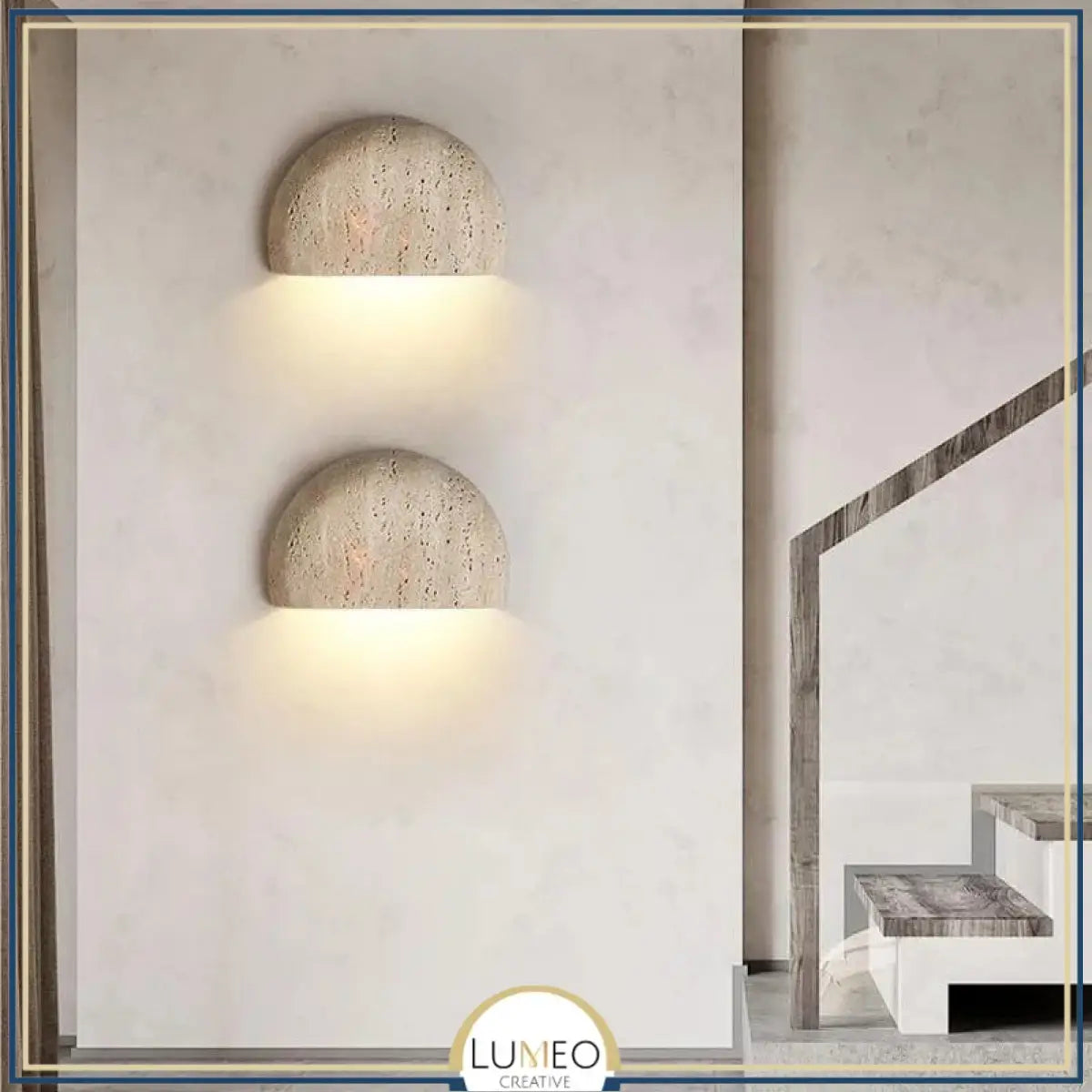 Applique murale demi lune en pierre naturelle | Luminaire sculptural à lumière indirecte