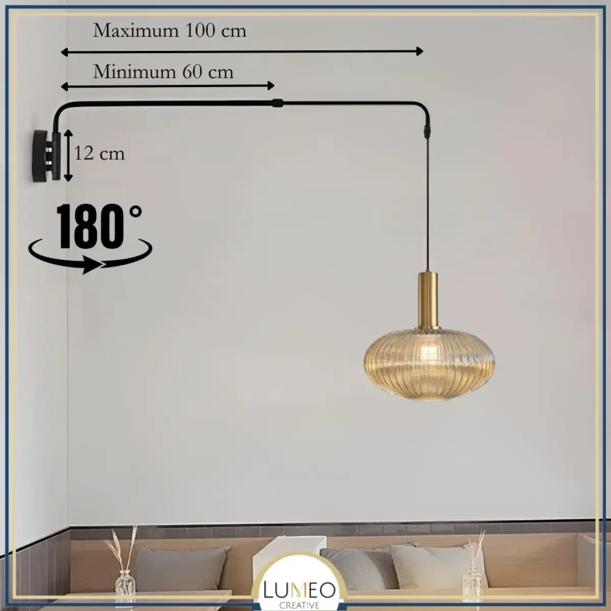 Applique murale déportée en verre CRISTALI | Télescopique et pivotante
