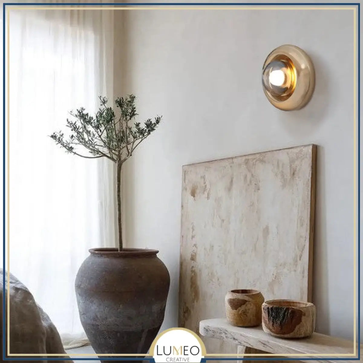 Applique murale dorée ou crème design sphérique | Luminaire mural art déco