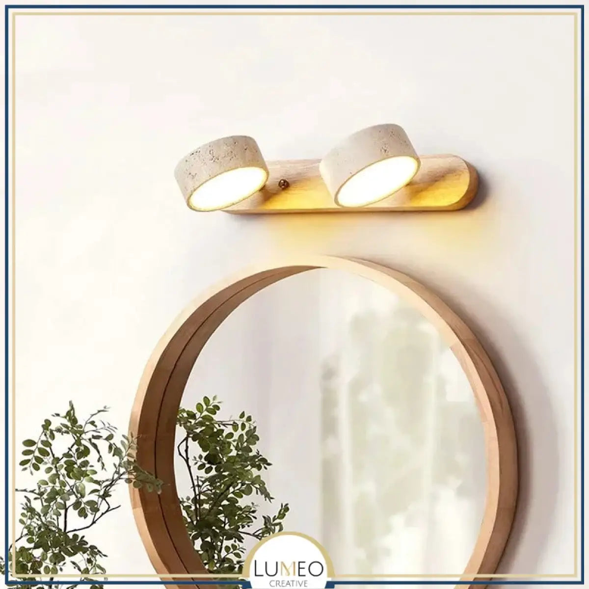 Applique murale double spot pierre & bois | Éclairage mural scandinave