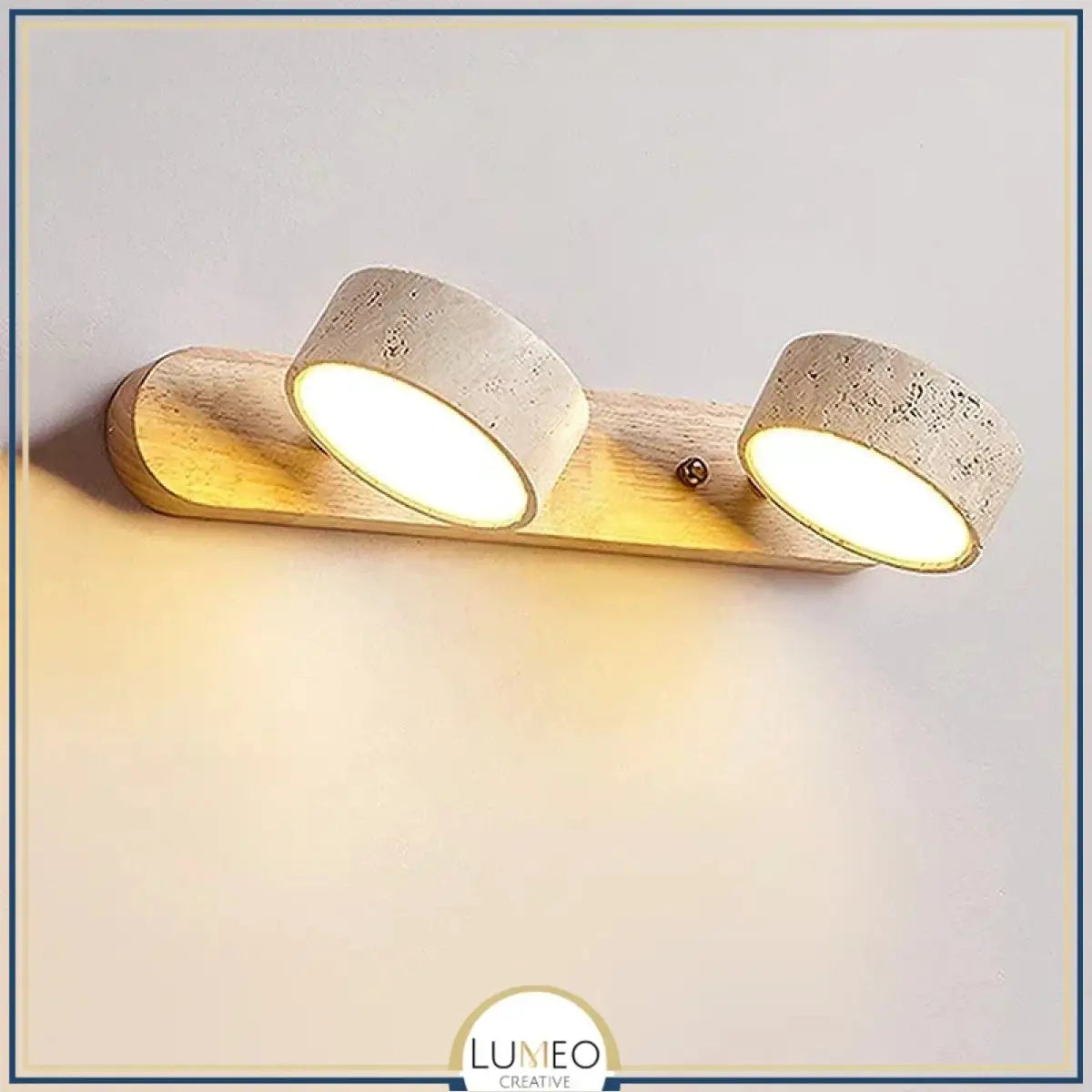 Applique murale double spot pierre & bois | Éclairage mural scandinave