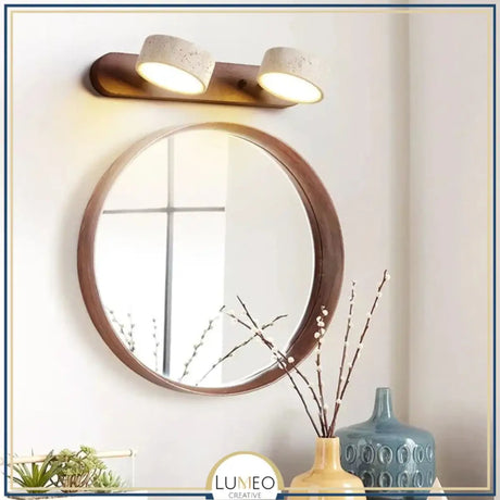 Applique murale double spot pierre & bois | Éclairage mural scandinave