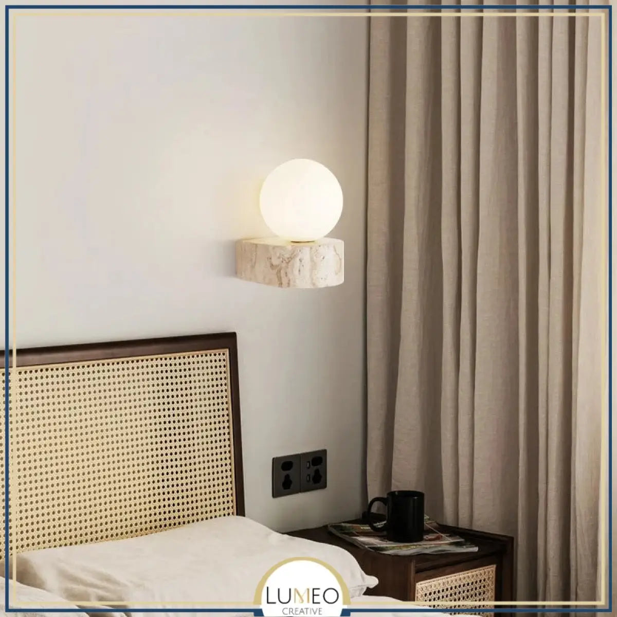 Applique murale globe et pierre naturelle | Luminaire minimaliste au charme brut