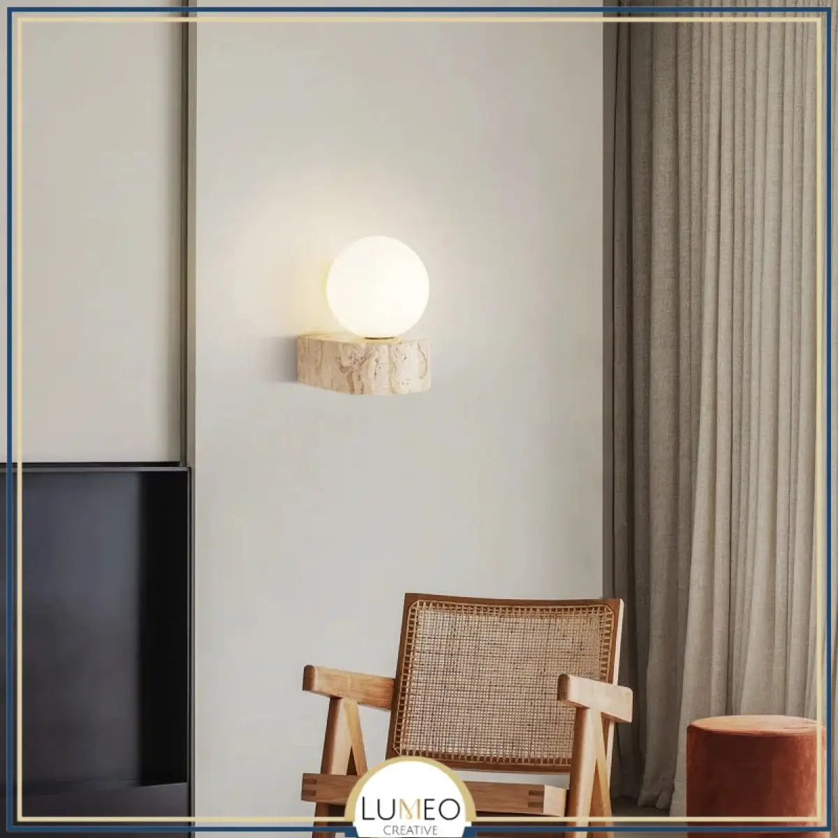 Applique murale globe et pierre naturelle | Luminaire minimaliste au charme brut