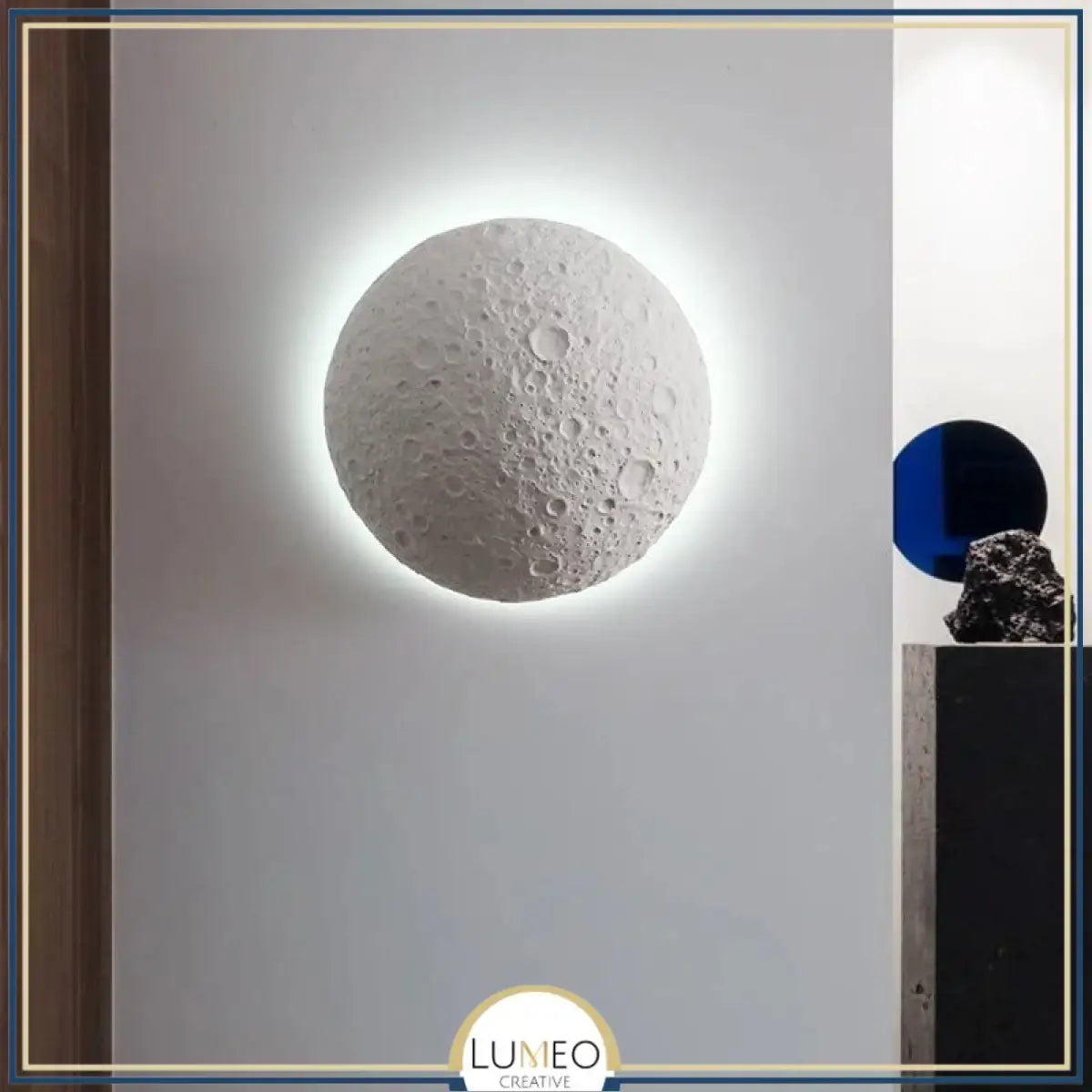 Applique murale lune en relief 3D | Luminaire décoratif à effet halo lunaire