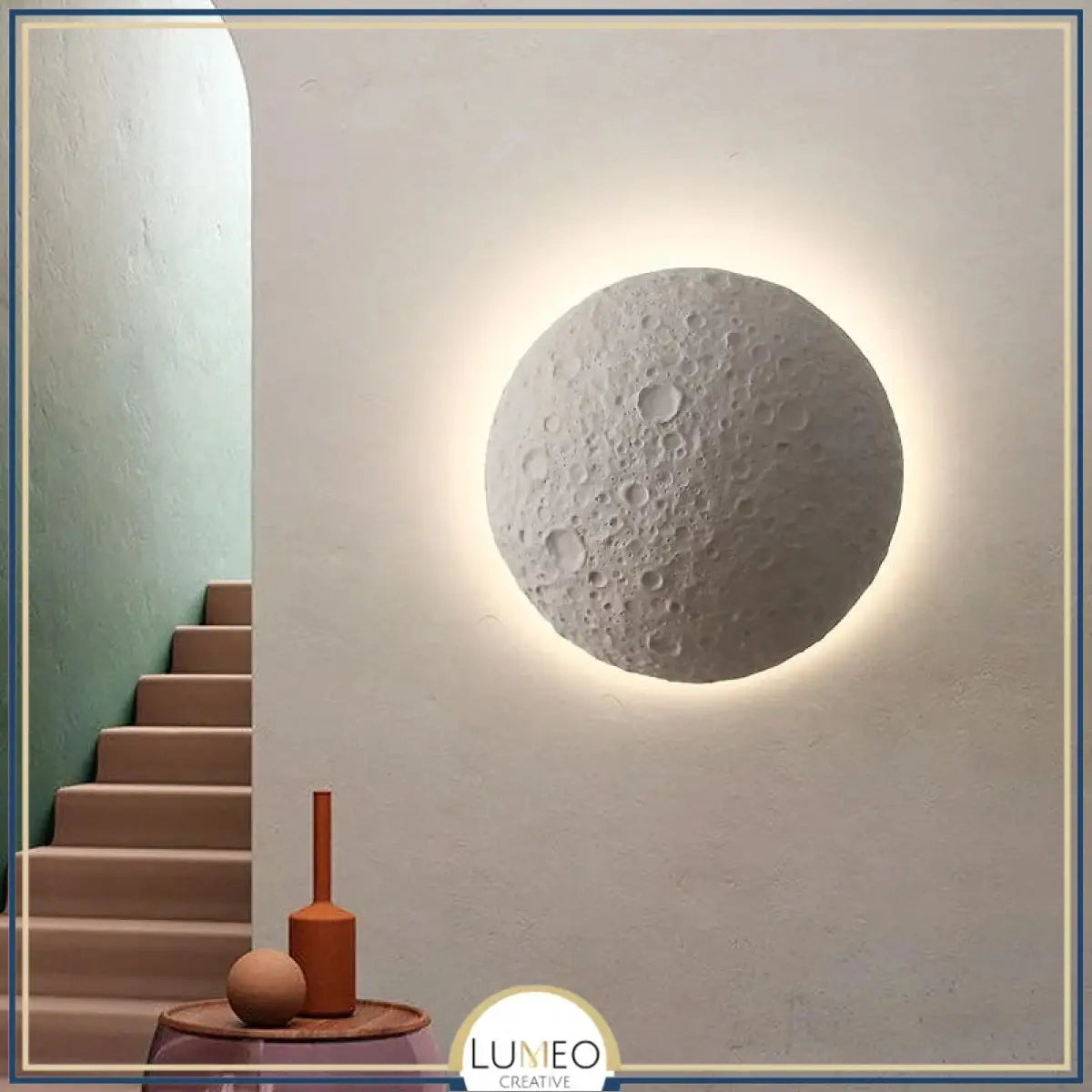 Applique murale lune en relief 3D | Luminaire décoratif à effet halo lunaire