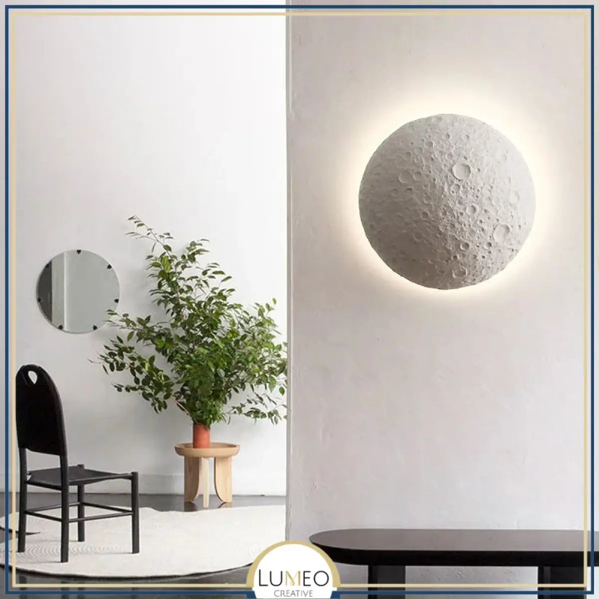 Applique murale lune en relief 3D | Luminaire décoratif à effet halo lunaire