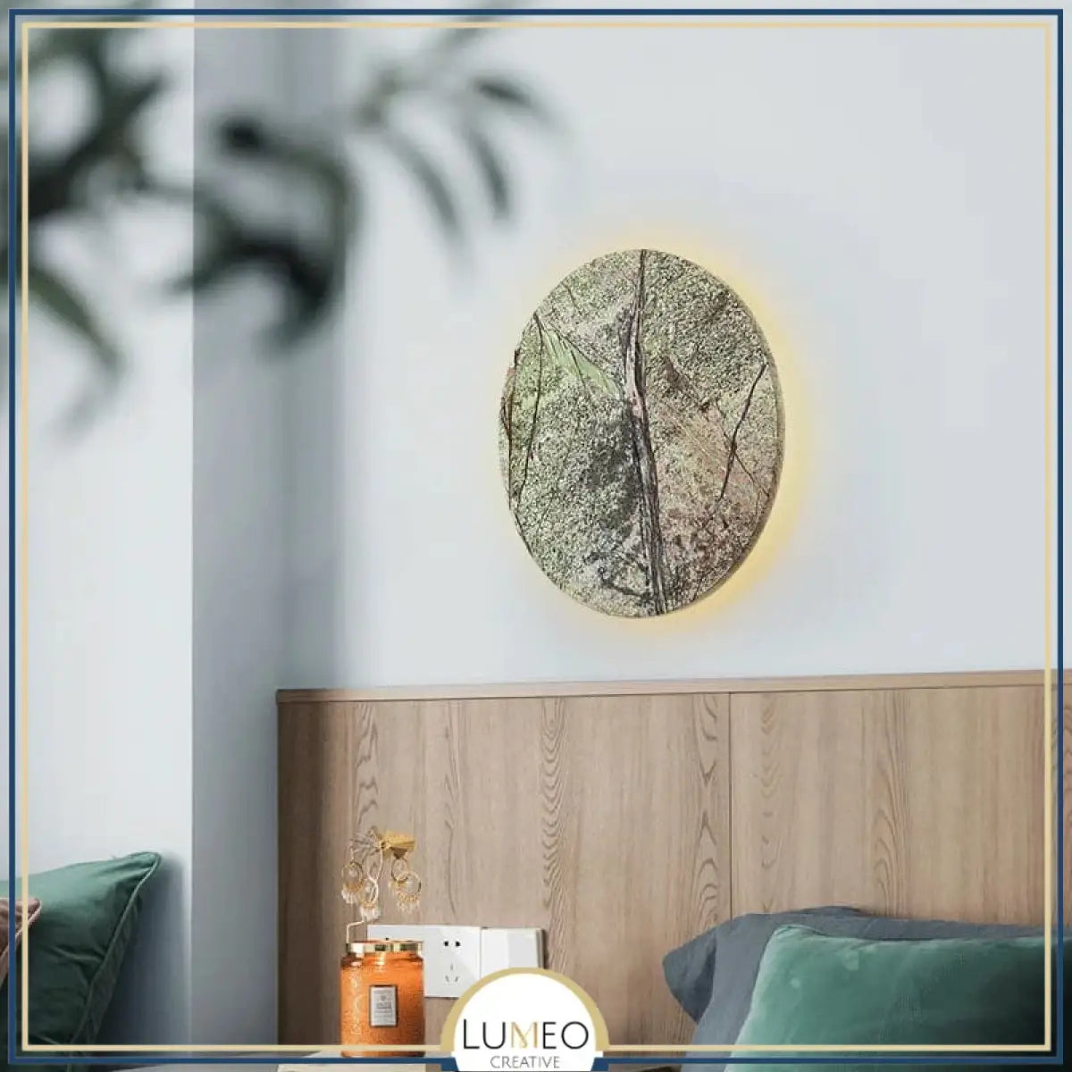 Applique murale ronde en pierre verte naturelle