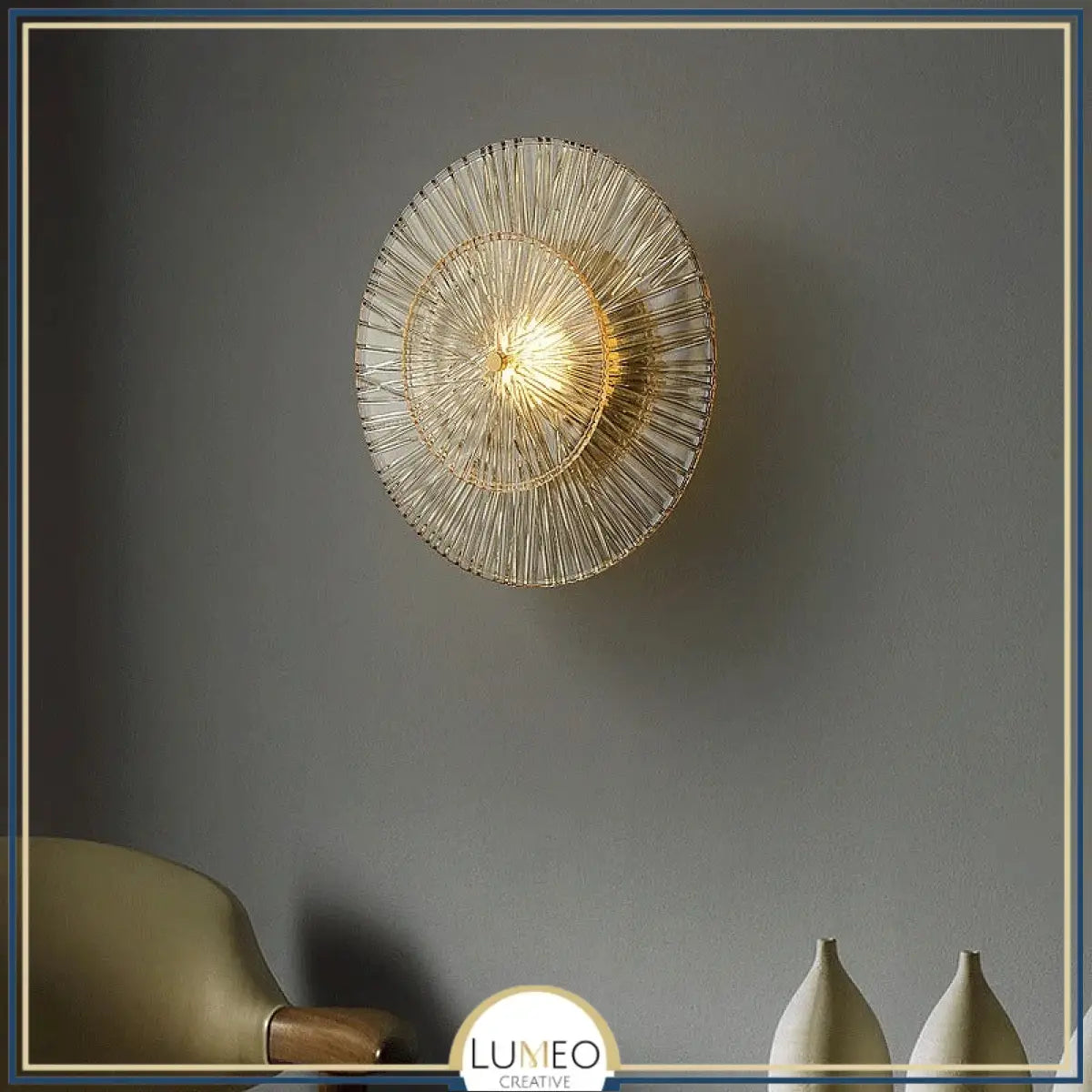 Applique murale ronde en verre rayonnant | Luminaire sculptural au style chic et raffiné