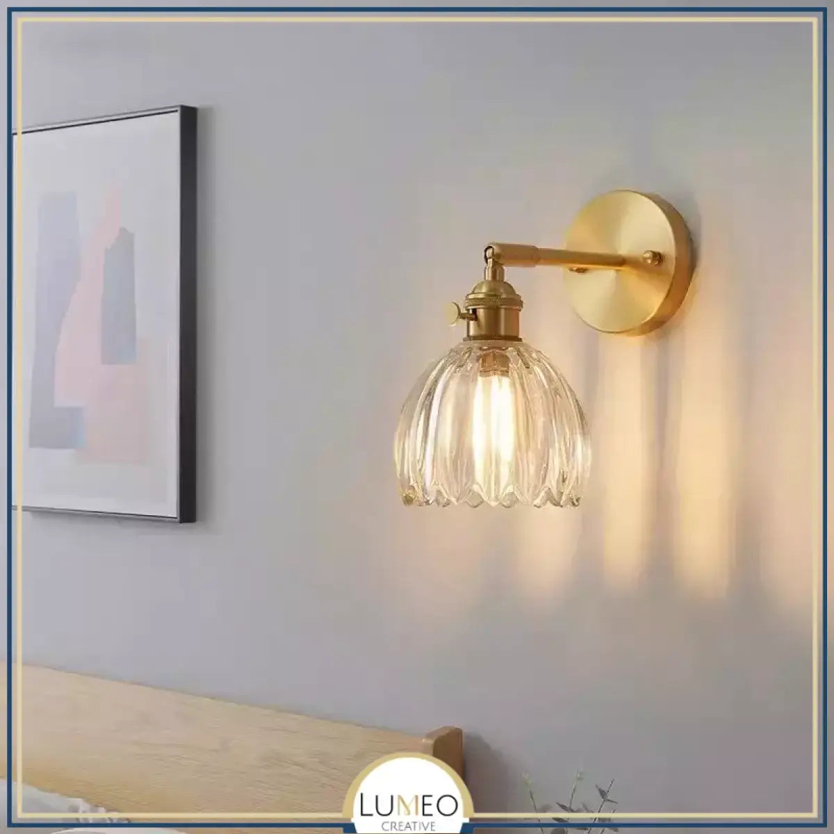 Applique murale vintage en verre nervuré | Luminaire suspendu ou fixe