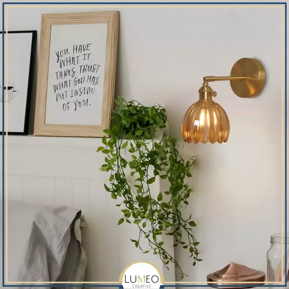 Applique murale vintage en verre nervuré | Luminaire suspendu ou fixe