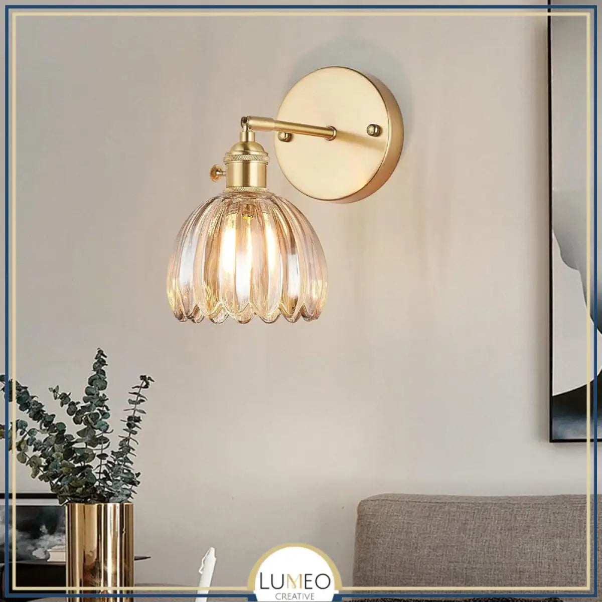 Applique murale vintage en verre nervuré | Luminaire suspendu ou fixe