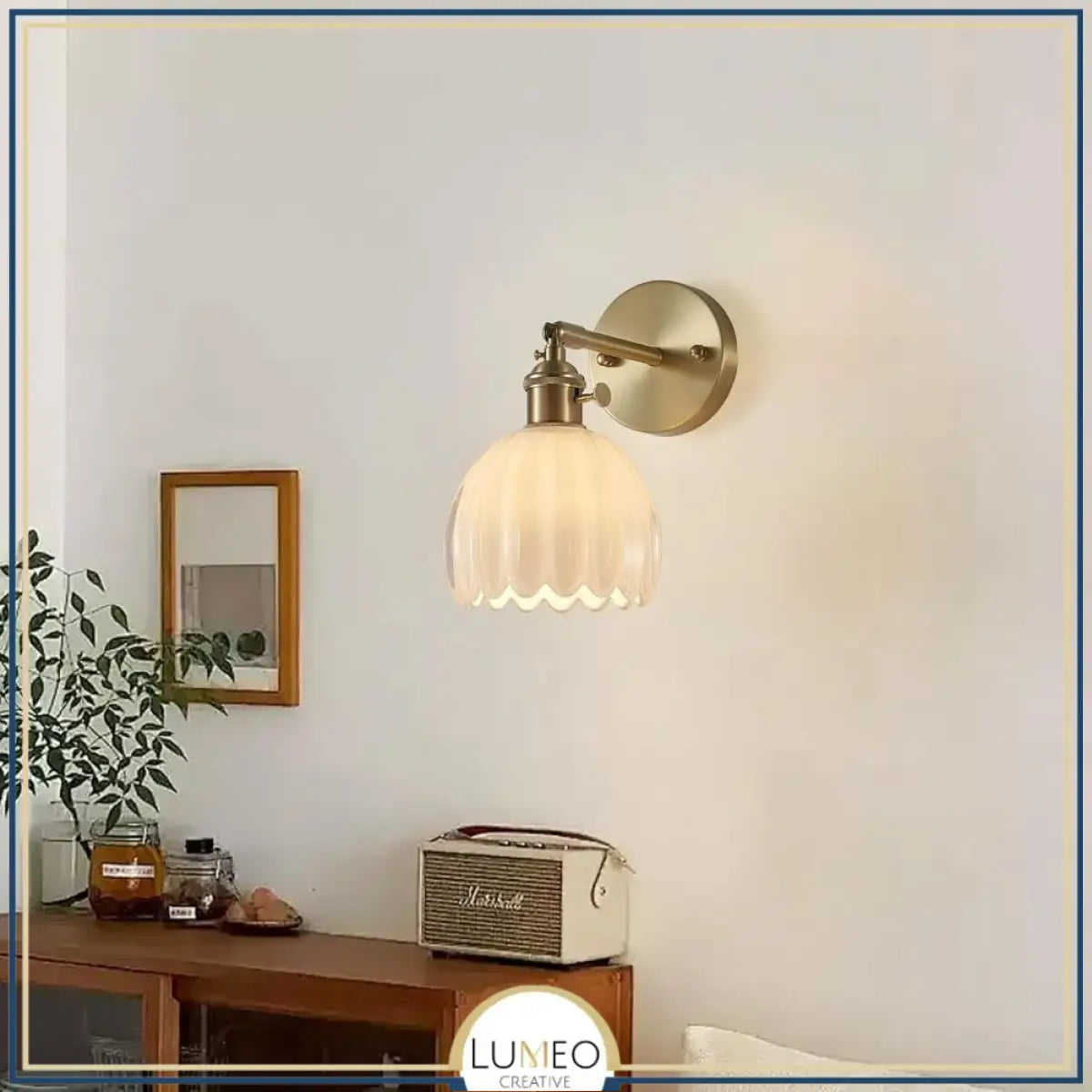 Applique murale vintage en verre nervuré | Luminaire suspendu ou fixe