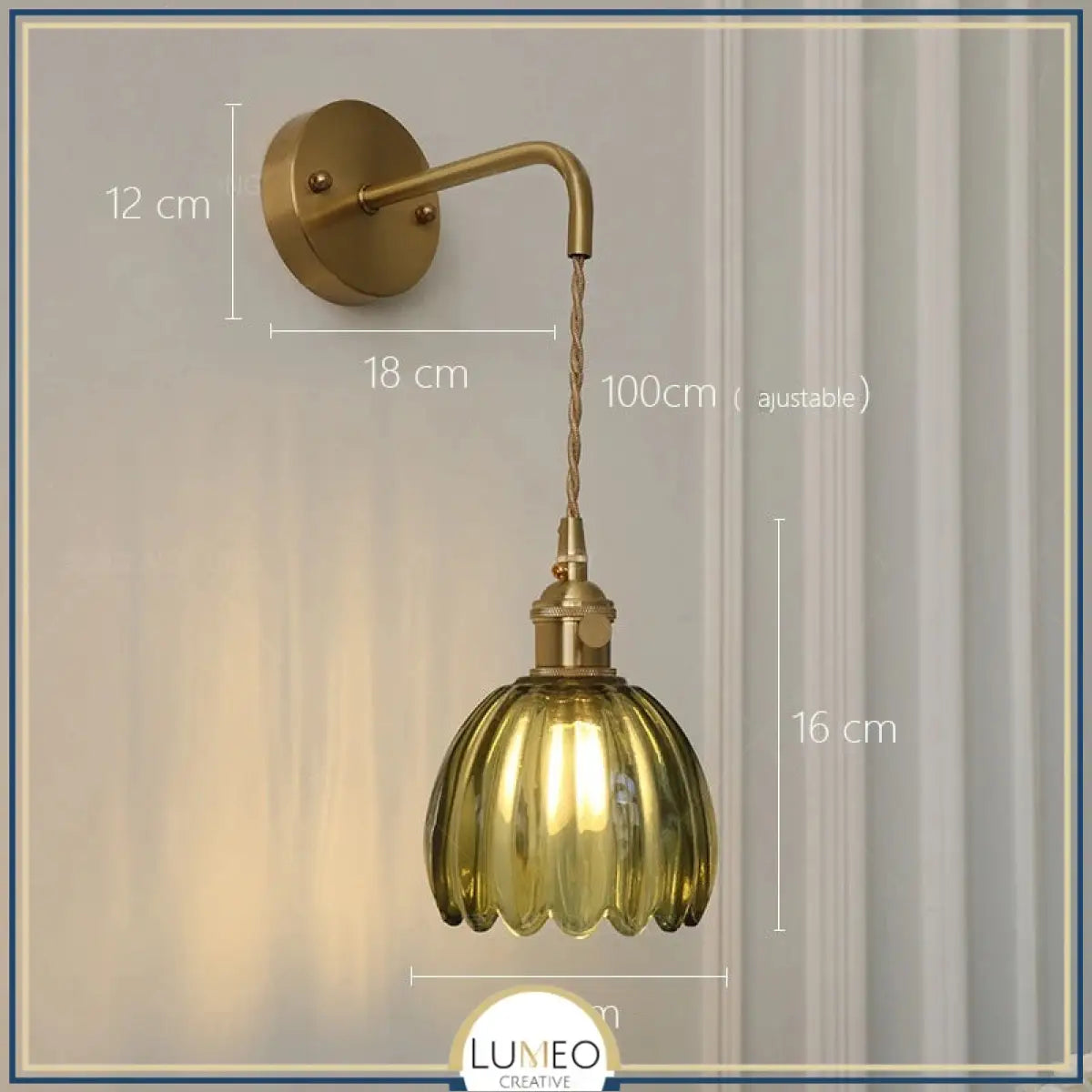 Applique murale vintage en verre nervuré | Luminaire suspendu ou fixe