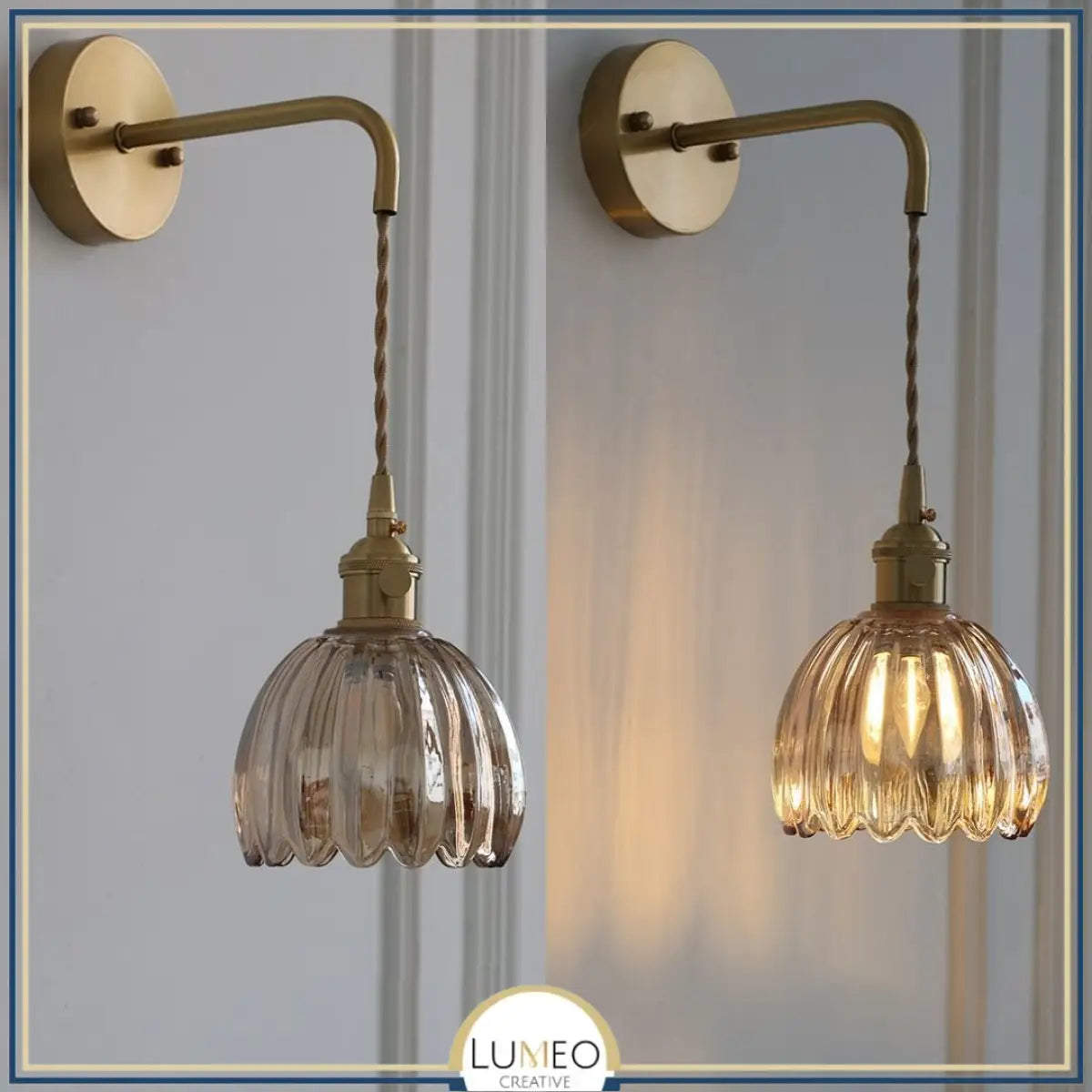 Applique murale vintage en verre nervuré | Luminaire suspendu ou fixe A Ambre