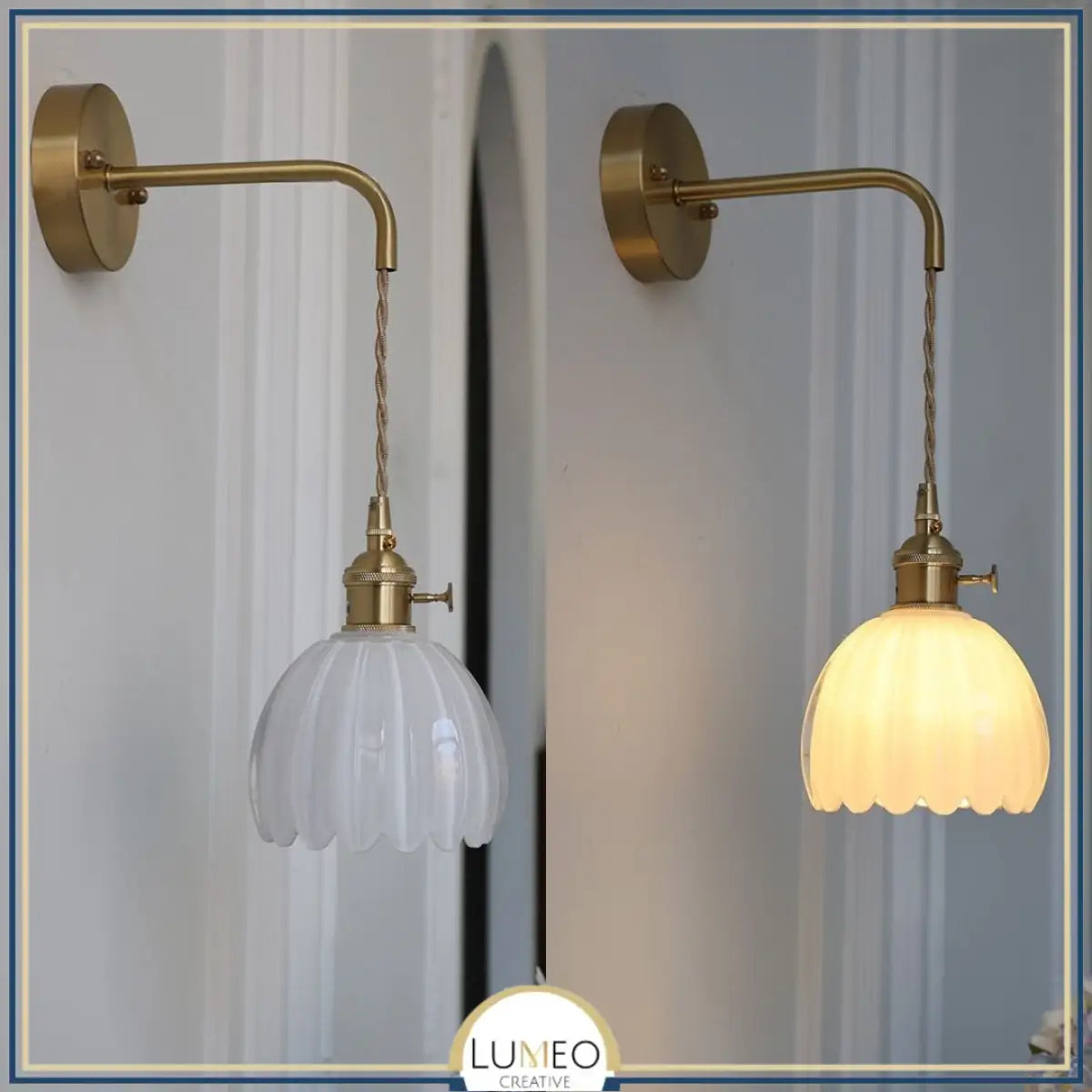 Applique murale vintage en verre nervuré | Luminaire suspendu ou fixe A Blanc