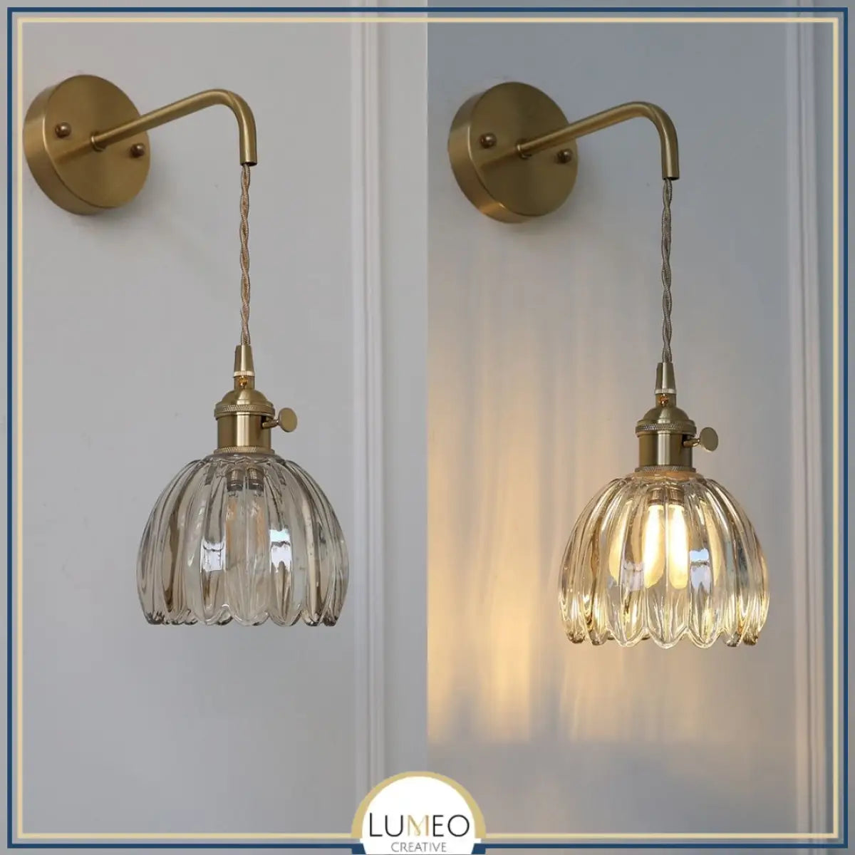 Applique murale vintage en verre nervuré | Luminaire suspendu ou fixe A Marron clair