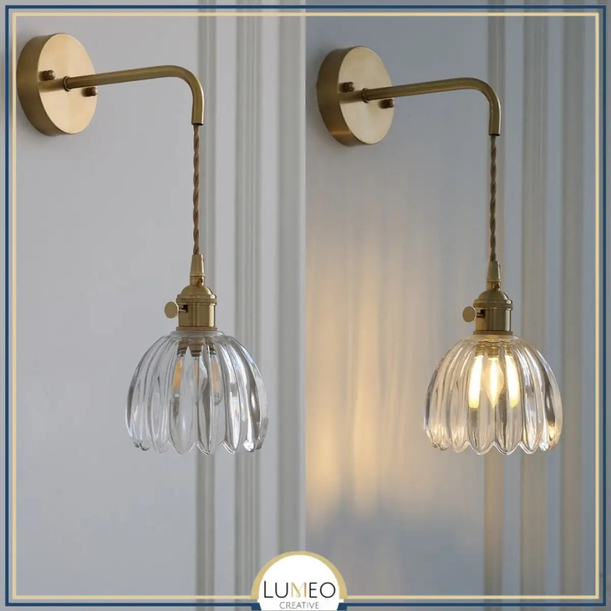 Applique murale vintage en verre nervuré | Luminaire suspendu ou fixe A Transparent