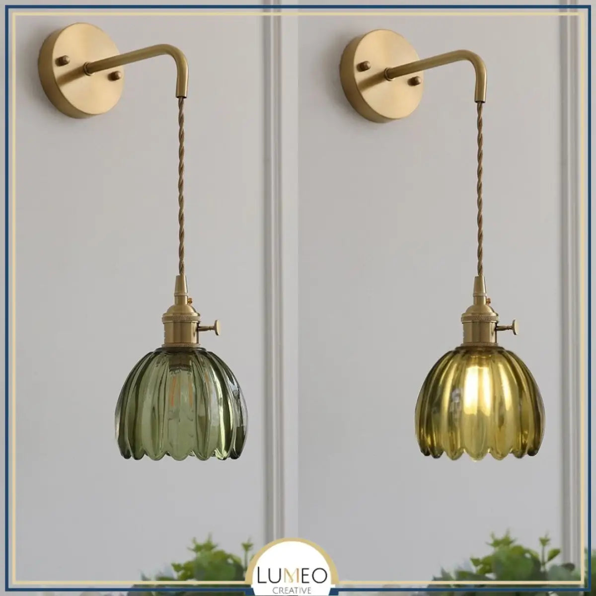 Applique murale vintage en verre nervuré | Luminaire suspendu ou fixe A Vert