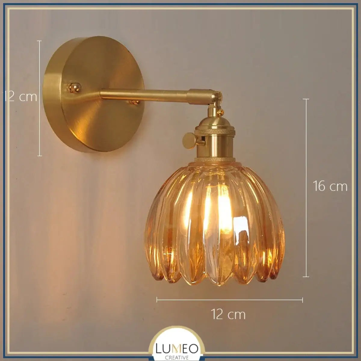 Applique murale vintage en verre nervuré | Luminaire suspendu ou fixe B Ambre