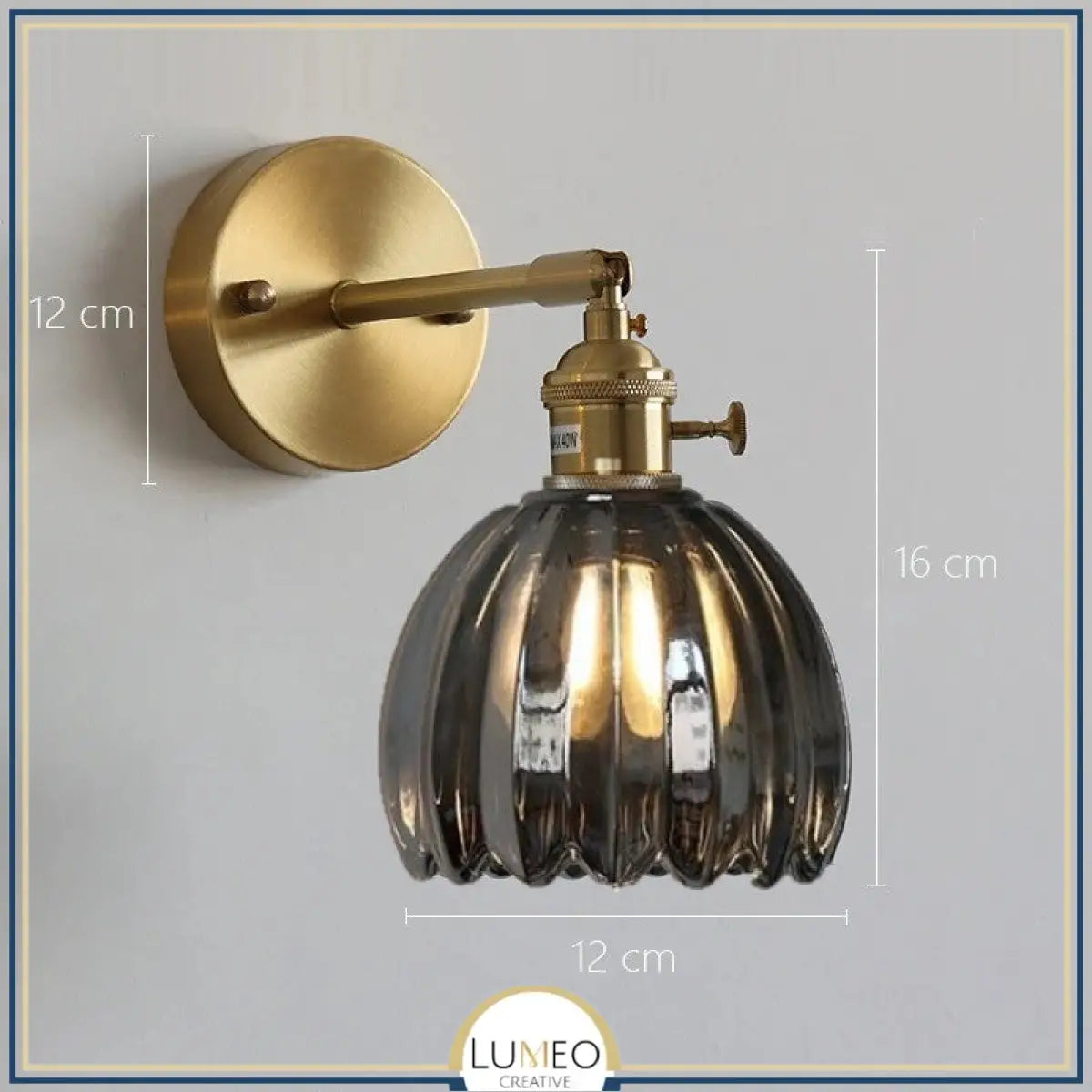 Applique murale vintage en verre nervuré | Luminaire suspendu ou fixe B Gris fumé