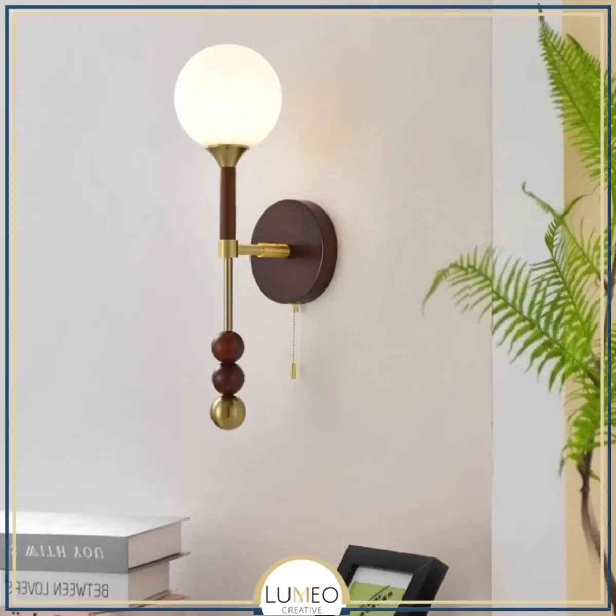 Applique murale vintage globe en verre & bois | Luminaire au charme rétro chic Marron / Blanc froid