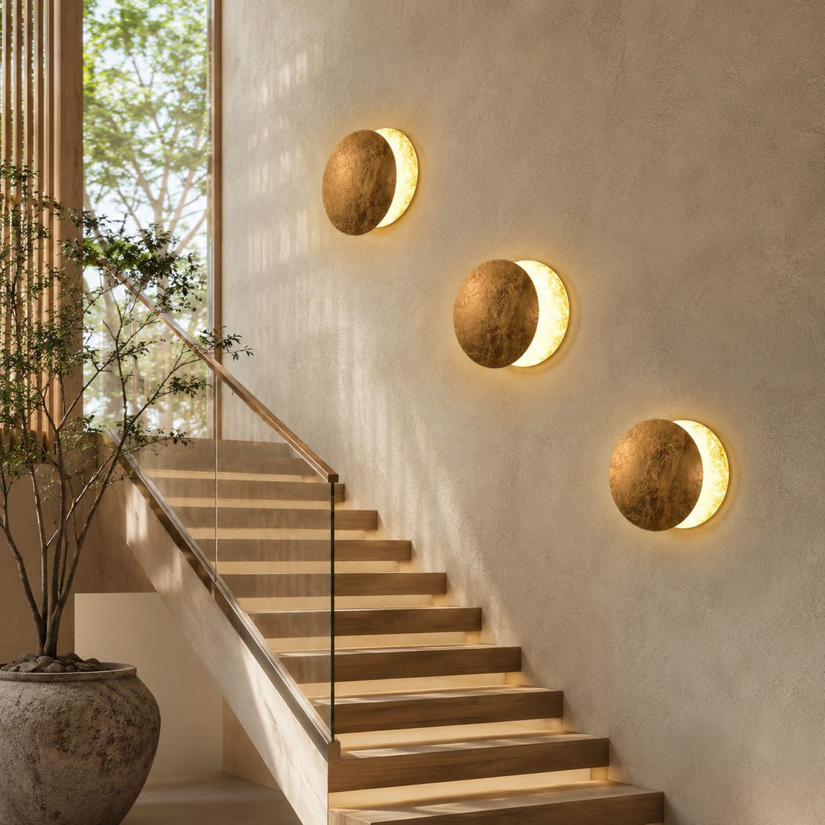 Applique murale dorée ÉCLIPSE | Luminaire sans fil rechargeable ou filaire