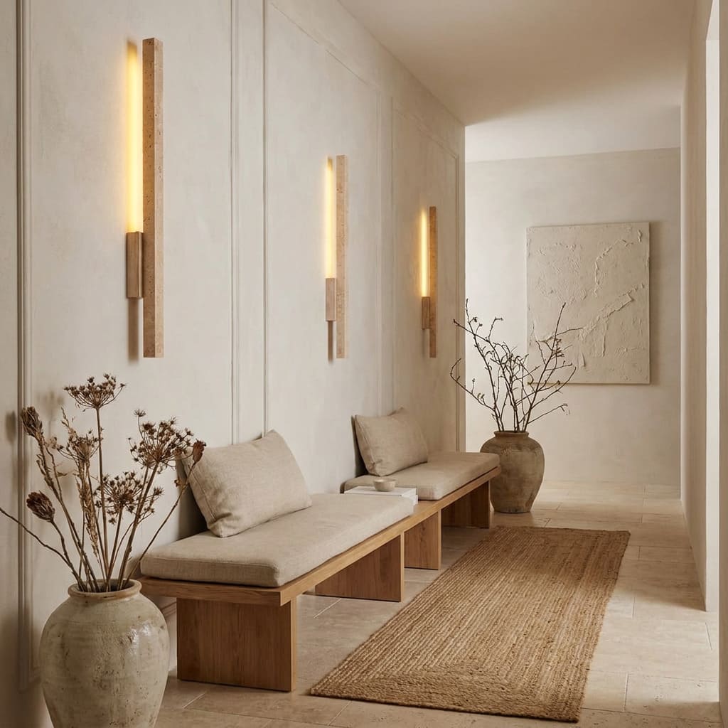 Applique murale LED en travertin | Luminaire design pierre naturelle TOTEM