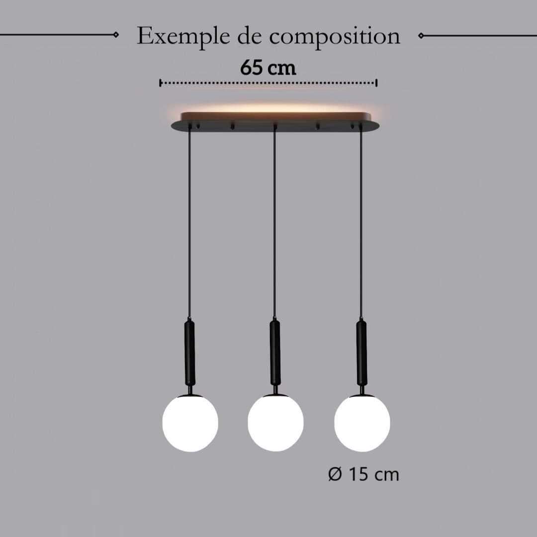 Suspension noir ou doré & boule en verre dépoli