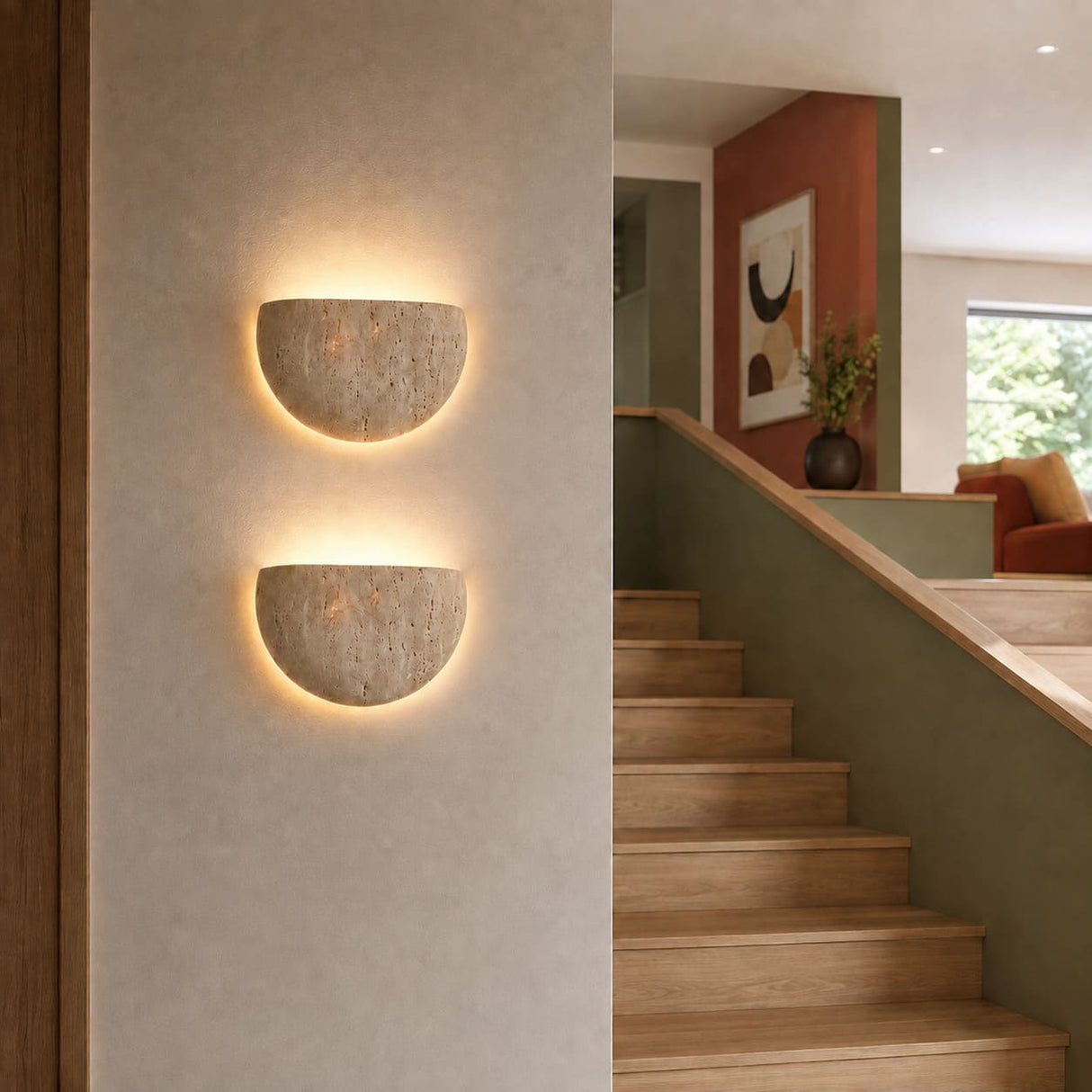 Applique murale en travertin | Luminaire en pierre naturelle DEMI-LUNE
