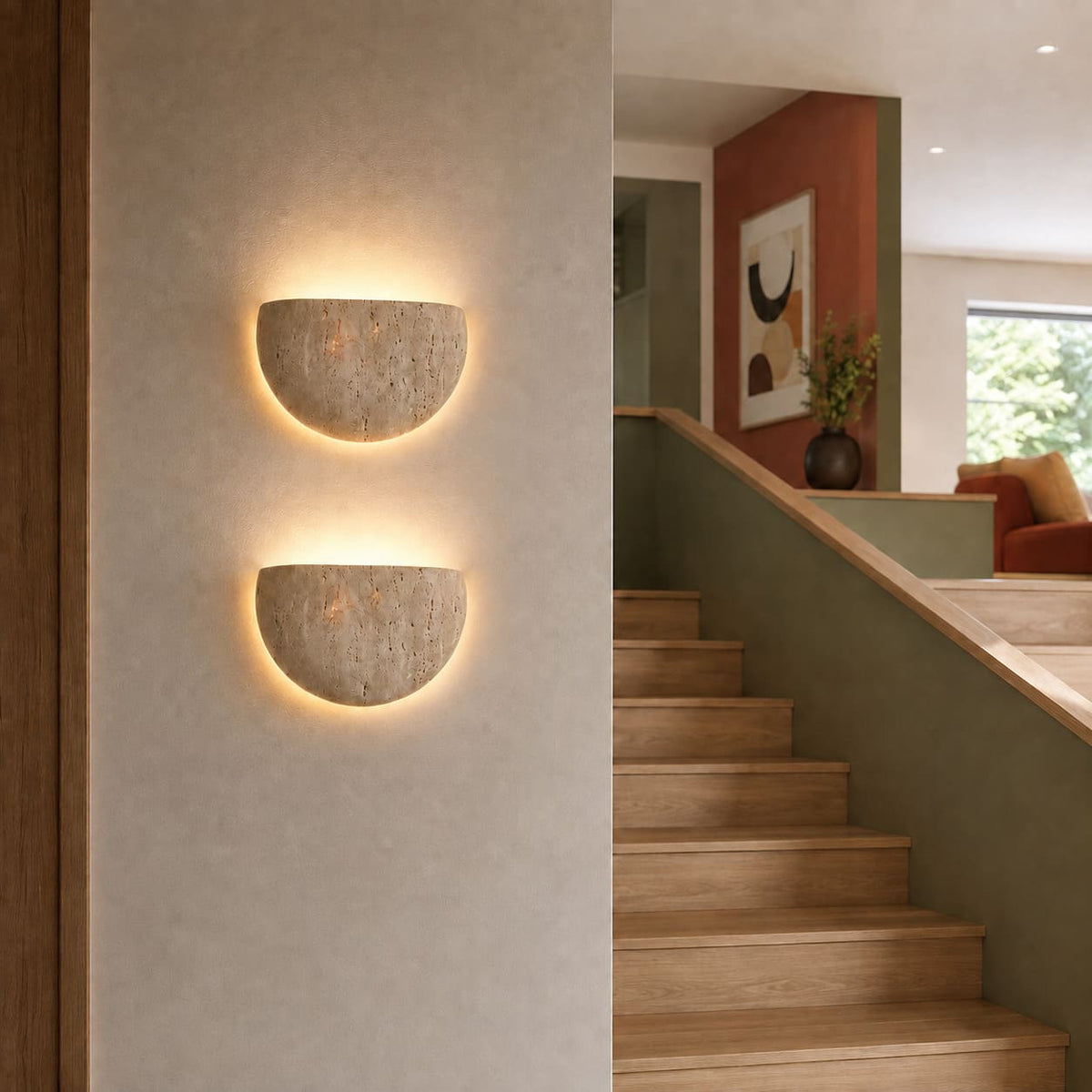 Applique murale en travertin | Luminaire en pierre naturelle DEMI-LUNE