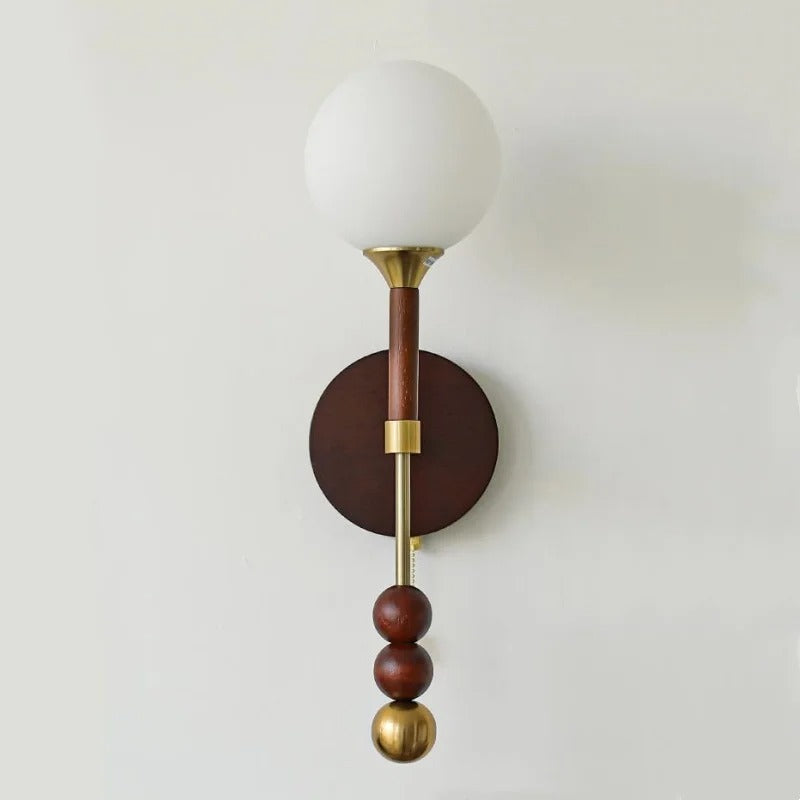 Applique murale vintage globe en verre & bois | Luminaire au charme rétro chic