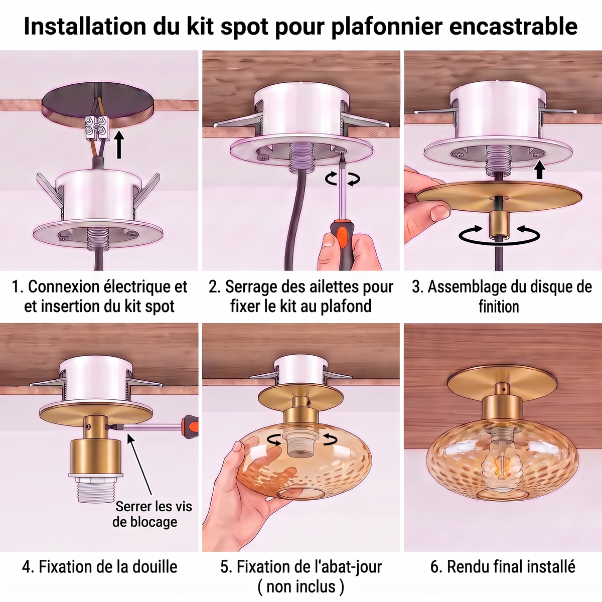 Kit de conversion spot en plafonnier | Encastrement 65 à 90 mm