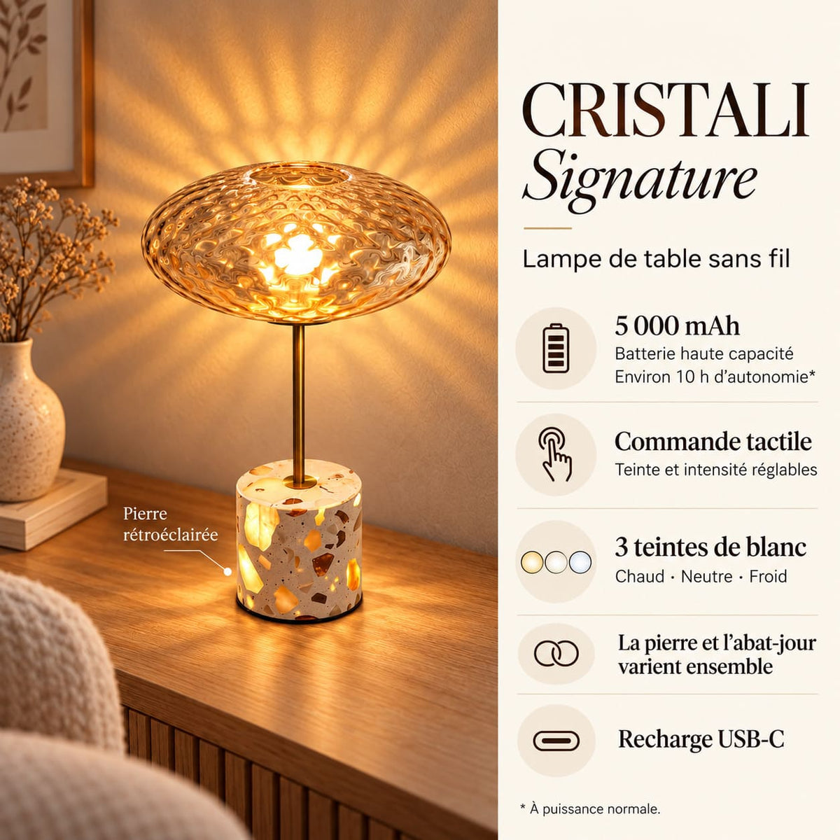 lampe de table sans fil rechargeable batterie
