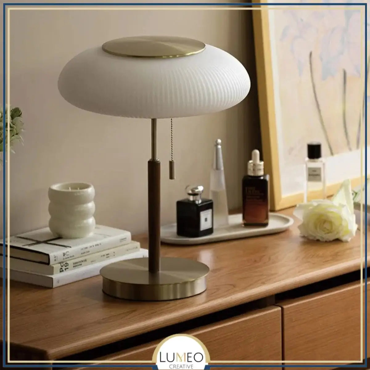 Lampe à poser abat jour en verre strié | Élégance Rétro chic