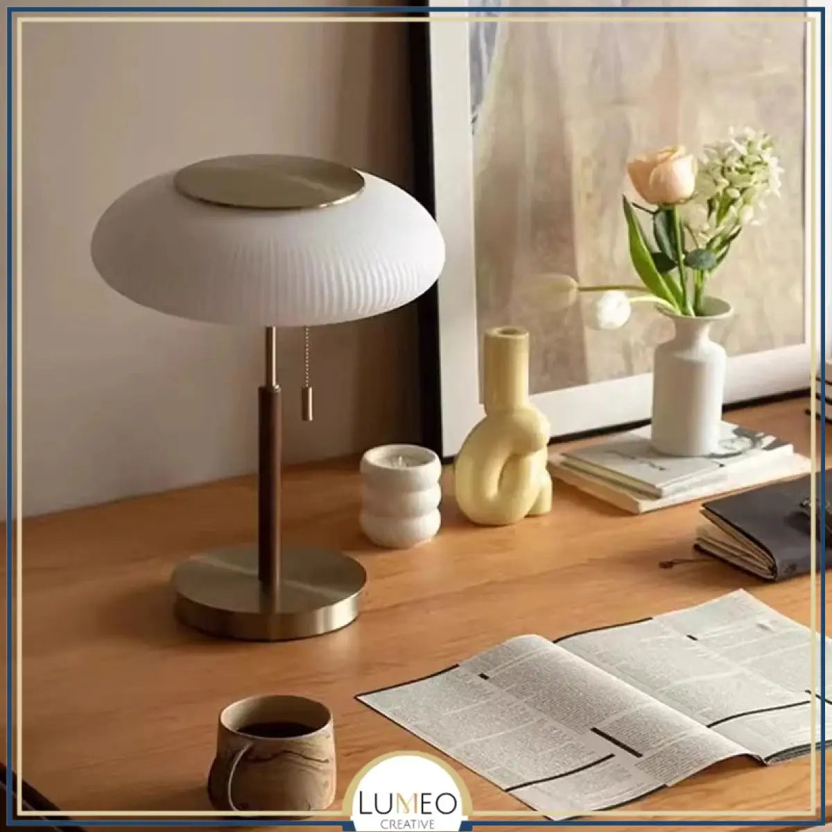 Lampe à poser abat jour en verre strié | Élégance Rétro chic